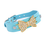 Small Dog Collar,  Leather with Gold and Crystal Bow