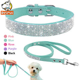 Suede Leather Dog Collar Leash Set Full Rhinestone Crystal Soft Material Adjustable Small Dogs Cat Pets Collars Leads Chihuahua