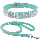 Suede Leather Dog Collar Leash Set Full Rhinestone Crystal Soft Material Adjustable Small Dogs Cat Pets Collars Leads Chihuahua