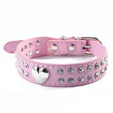 Dog Pet Buckle Leather Crystal Heart Collar Rhinestones Neck Strap