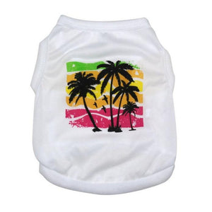 Small Dog or Cat Summer T-Shirt with Palm Trees and Pop Art Sunset