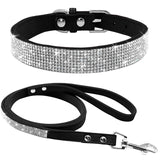 Suede Leather Dog Collar Leash Set Full Rhinestone Crystal Soft Material Adjustable Small Dogs Cat Pets Collars Leads Chihuahua