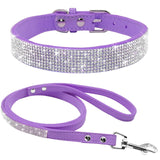 Suede Leather Dog Collar Leash Set Full Rhinestone Crystal Soft Material Adjustable Small Dogs Cat Pets Collars Leads Chihuahua