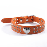 Dog Pet Buckle Leather Crystal Heart Collar Rhinestones Neck Strap